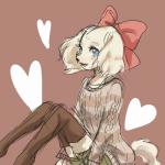 anthro biped black_nose blue_eyes bottomwear clothing female flat_chested fur heart_symbol legwear shorts sitting solo white_body white_fur s_mino930 nintendo star_fox fay_(star_fox) canid canine canis domestic_dog mammal 1:1 2014 digital_media_(artwork)