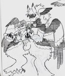 >_< ambiguous_gender ambiguous_penetrated animate_inanimate anthro anthro_penetrating bandit_(linkrot) birdpaw_(artist) black_and_white bodily_fluids button_ears canid canine canis claws cum cum_inside domestic_dog dragon duo eyes_closed eyewear fangs feathered_dragon feathered_ears feathered_scalie feathered_wings feathers feet floppy_ears fur furred_dragon furred_scalie fursona_(birdpaw) genital_fluids glasses graphite_(artwork) guide_lines hair hi_res horn knot living_plushie male male/ambiguous male_penetrating male_penetrating_ambiguous mammal monochrome mythological_creature mythological_scalie mythology null_stimulation paws pencil_(artwork) penetration penile penile_penetration plushie plushophilia scalie sex sex_toy sitting talons teeth toes traditional_media_(artwork) vibrator wand_vibrator wavy_mouth wings