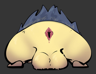 all_fours anus balls big_balls blue_body blue_fur butt feral fur genitals lying male nude on_front perineum presenting presenting_anus presenting_hindquarters simple_background solo tan_body tan_fur fizzpop nintendo pokemon generation_2_pokemon pokemon_(species) typhlosion
