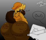 anthro big_butt blonde_hair body_writing bottomless butt clothed clothing hair huge_butt male thick_thighs kingjion canid canine canis domestic_dog mammal