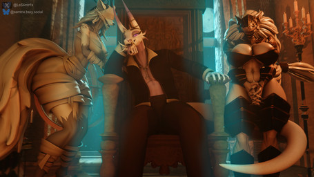 abs anthro areola athletic athletic_anthro athletic_female athletic_male bandage big_breasts big_butt blindfold breasts butt clothed clothing crossgender female fur group hair horn larger_female long_hair long_tail looking_at_viewer male male/female mtf_crossgender night partially_clothed purple_eyes size_difference smile tail thick_thighs trio white_body white_fur white_hair wide_hips samtrix da.nilkaz_(modeler) bloodborne elden_ring fromsoftware sony_corporation sony_interactive_entertainment maliketh_(elden_ring) nilka_(da.nilkaz) vicar_amelia canid canine canis mammal reptile scalie snake wolf 16:9 3d_(artwork) 4k absurd_res digital_media_(artwork) hi_res widescreen