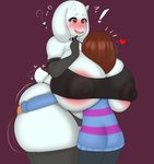 absurd_res age_difference ambiguous_gender anthro areola areola_slip between_breasts big_breasts blush boss_monster_(undertale) bovid breast_smother breasts brown_hair caprine cleavage clothed clothing curvy_figure duo face_in_breasts female fladdykin frisk_(undertale) hair hand_on_butt head_between_breasts heart_symbol hi_res huge_breasts human larger_female legwear mammal mature_anthro mature_female motion_lines nipple_outline older_female overweight overweight_anthro overweight_female question_mark size_difference skimpy smaller_ambiguous smothering squish thick_thighs thigh_highs thigh_squish toriel undertale undertale_(series) voluptuous white_body younger_ambiguous