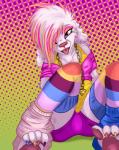canine claws clothing dog female fur gypsyrat hair jewelry long_hair looking_at_viewer makeup nail_polish necklace open_mouth pink_eyes poodle sitting sofi solo toe_claws toenail_polish tongue tongue_out white_fur
Rating: Safe
Score: 15
User: supahshadow
Date: November 23, 2013