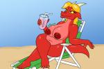 anthro beach beverage big_breasts blonde_hair breasts curvy_figure female hair nipples nude pink_lemonade sand seaside sitting slightly_chubby solo tail voluptuous wide_hips sparkpad mythology magma_(sparkpad) dragon mythological_creature mythological_scalie scalie 2018 3:2