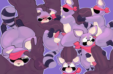 anthro anthro_penetrated anus balls big_balls big_butt big_penis black_body black_fur black_nose blindfold blindfold_lift blush bodily_fluids butt deep_throat duo feet fellatio first_person_view fur genitals half-closed_eyes hand_on_head hand_on_penis head_grab huge_penis kerchief kneeling kneeling_oral_position licking looking_at_another looking_at_genitalia looking_at_penis male male/male male_anthro male_penetrated male_penetrating male_penetrating_male narrowed_eyes neckerchief neckwear oral oral_penetration pawpads penetration penile penile_penetration penis penis_in_mouth penis_lick purple_body purple_ears purple_eyes purple_fur purple_pawpads questionable_consent raccoon_tail red_kerchief red_neckerchief sex shortstack shortstack_male side_view small_balls small_penis soles solo_focus standing tears thick_thighs three-quarter_view tongue two_tone_tail vein veiny_penis white_body white_fur wide_hips sushiamazing indigo_park rambley_raccoon mammal procyonid raccoon 2025 absurd_res digital_media_(artwork) hi_res