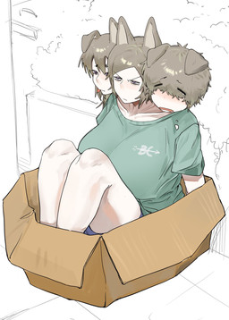 3_heads annoyed big_breasts box breasts brown_hair cardboard cardboard_box clothing container female green_clothing green_shirt green_topwear hair in_box in_container multi_head open_mouth shirt sitting solo tongue tongue_out topwear maikamiaka haewn_(maikamiaka) phech_(maikamiaka) ploy_(maikamiaka) animal_humanoid canid canid_humanoid canine canine_humanoid dog_humanoid humanoid mammal mammal_humanoid 2026 digital_media_(artwork) hi_res