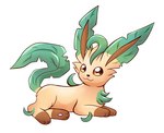 black_eyes black_nose brown_inner_ear brown_paws brown_sclera feral green_ears green_tail leaf leaf_ears leaf_tail lying male pawpads pink_pawpads simple_background smile solo tail tan_body white_background lunarturtle nintendo pokemon eeveelution generation_4_pokemon leafeon pokemon_(species) 2024 colored digital_media_(artwork) hi_res shaded