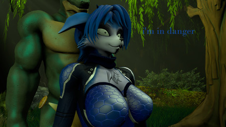 anthro blue_hair clothed clothing duo female forest green_body hair male plant pupils small_pupils smile surprised text tree joker0 warfaremachine_(modeler) nintendo star_fox krystal_(star_fox) lizard_(petruz) warfare_krystal canid canine fox lizard mammal reptile scalie 16:9 3d_(artwork) digital_media_(artwork) hi_res source_filmmaker_(artwork) widescreen