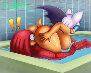 anthro ass_in_face bath bathing bathroom big_breasts big_butt blush breasts butt butt_in_face duo face_in_ass facesitting female male male/female nipples nude sitting_on_another smile thick_thighs water floydfiveeyes sega sonic_the_hedgehog_(series) knuckles_the_echidna rouge_the_bat bat echidna mammal monotreme 2025 digital_media_(artwork) shaded