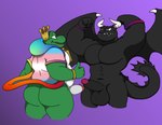 anthro arm_above_head armband balls belly big_balls big_belly big_butt big_pecs bisexual_pride_colors black_body blue_eyes bottomless bracelet butt clothed clothing crown duo erection eye_contact fist flexing genitals gesture green_body grey_eyes hand_gesture headgear horn horned_wings jewelry lgbt_pride looking_at_another male male/male mostly_nude multicolored_body multicolored_clothing musclegut muscular muscular_anthro muscular_male necklace open_mouth overweight overweight_anthro overweight_male pecs penis pride_color_clothing pride_colors rainbow_clothing robe royalty smile tail thumbs_up transgender_pride_colors two_tone_body white_body white_penis wings wristband waniiime mario_bros mythology nintendo ring_fit_adventure dragaux mamu wart_(mario) amphibian dragon frog mythological_creature mythological_scalie scalie hi_res