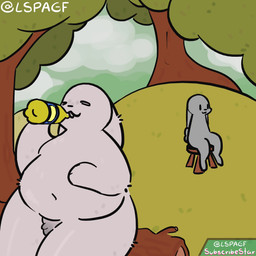 anthro balls blush blushing_profusely bodily_fluids burp_fetish burp_kissing burping burping_in_face drinking fur genitals grey_body grey_fur humor kiss_on_lips kissing male obese overweight overweight_male penis simple_eyes simple_face simple_nose sweat wide_eyed lspagf big_fat_stinky_unwashed_sweaty_bunny_(lspagf) absurd_res animated hi_res long_playtime sound video