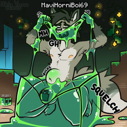 abdominal_bulge anthro athletic athletic_anthro athletic_male athletic_sub biped bound chastity_bulge chastity_device forced forced_chastity fur grey_body grey_fur lock_bulge male questionable_consent rape restrained restrained_by_goo restrained_feet sex slime_sex solo submissive submissive_anthro submissive_male trapped nikitayarrow microsoft minecraft mojang xbox_game_studios mavi_(nikitayarrow) canid canine fox mammal slime_(minecraft) 1:1 hi_res