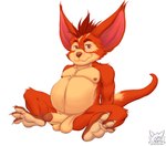 anthro balls belly big_belly chua claws erection fennephilim_fox fur genitals gusho hair hands_behind_back looking_at_viewer male multicolored_body multicolored_fur nipples nude overweight overweight_male penis red_body red_fur red_hair simple_background sitting smile solo spread_legs spreading tail two_tone_body two_tone_fur wildstar