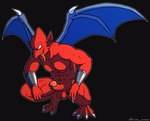 abs anthro balls biceps black_background erection feet genitals glans humanoid_genitalia humanoid_hands humanoid_penis male manly muscular muscular_anthro muscular_male navel nude penis red_body simple_background solo teeth wings iriai_inasa capcom demon's_crest gargoyle's_quest ghosts_'n_goblins firebrand demon gargoyle red_arremer hi_res