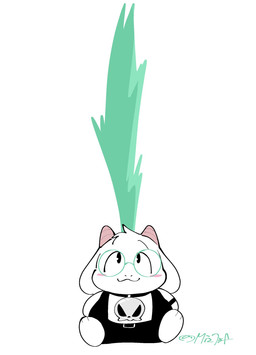 alternative_fashion anthro blush chibi clothing fur hair horn long_hair male mohawk punk sitting solo topwear vest white_body white_fur mochimochiland deltarune undertale_(series) ralsei bovid caprine goat mammal hi_res