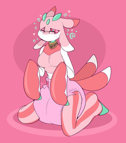 2_tails ambiguous_gender anthro blush blush_lines breasts brown_collar clean_diaper clothed clothing collar covered_breasts diaper dipstick_tail eyewear glasses heart_collar heart_eyes heart_symbol hypnosis kneeling lock_symbol markings mind_control multi_tail multicolored_body narrowed_eyes pink_background pink_body pink_clothing pink_diaper pink_shirt pink_topwear red_sclera ringed_eyes shirt simple_background sleeveless_shirt solo spiral tail tail_markings topwear wearing_diaper wearing_glasses white_body white_tail_tip bubblepuppers nintendo pokemon yuukari generation_7_pokemon lurantis pokemon_(species) archived_source full-length_portrait hi_res portrait