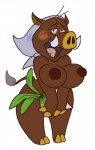 anthro big_breasts blush breasts brown_nipples clothing female food kerchief mature_anthro mature_female nipples plant solo turnip tusks vegetable praiz animal_crossing nintendo sow_joan mammal suid suine sus_(pig) wild_boar hi_res