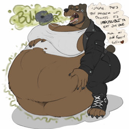 big_breasts bodily_fluids breasts burping clothing cyberpunk deep_navel digestion drooling ear_piercing facial_hair fatal_vore huge_breasts hyper hyper_breasts intersex jacket leather leather_clothing leather_jacket leather_topwear male male_pred mask navel overweight paw_shoes piercing ripping_clothing saliva text topwear vore min_(artist) canid canine canis dobermann domestic_dog mammal pinscher 1:1 absurd_res english_text hi_res busty_boy_(lore)