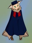 anthro graduation_cap graduation_robe green_eyes head_tilt male neck_tuft solo tuft winged_arms wings worried doli ian_(doli) bat mammal 3:4 absurd_res hi_res