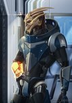 armor hand_on_hip looking_at_viewer male omni-tool red_eyes solo standing cierras bioware electronic_arts mass_effect vocus_salvinian alien turian absurd_res hi_res