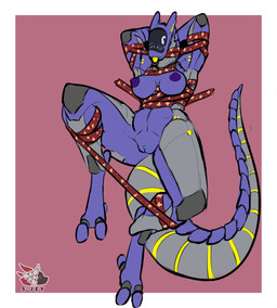 anthro bdsm biped blush blush_lines bondage bound breasts christmas_decorations digitigrade female female_anthro genitals holidays humanoid_genitalia looking_at_viewer lying_on_ground machine nipples nude nude_anthro nude_female on_ground pose purple_body purple_breasts purple_eyes purple_nipples purple_skin solo tail text three-quarter_view tongue wrapped wrapped_arms wrapped_up yellow_tongue sjey_arts christmas echo_(echoissynth) robot robot_anthro synth_(vader-san) 2025 artist_name digital_drawing_(artwork) digital_media_(artwork) english_text flat_colors full-length_portrait hi_res portrait