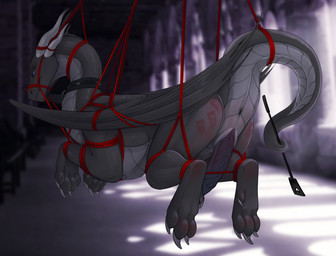 3_toes anus bdsm bondage bound bruised claws collar digitigrade erection feet feral feral_bondage genitals holding_object holding_object_with_tail holding_whip horn male membrane_(anatomy) membranous_wings muzzle_(object) paws penis quadruped restraints rope rope_bondage rope_muzzle scales solo suspension suspension_bondage tail thick_tail toe_claws toes ventral_scales whip whip_mark whip_mark_on_butt wings enda_myx european_mythology mythology gray_dragon_sogarr dragon mythological_creature mythological_scalie scalie western_dragon digital_drawing_(artwork) digital_media_(artwork) hi_res