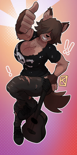 abstract_background acoustic_guitar alternative_fashion anthro big_breasts boots bottomwear breasts brown_body brown_fur brown_hair cleavage clothed clothing countershading curvy_figure denim denim_bottomwear denim_clothing dipstick_ears ear_markings female female_anthro fingers footwear freckled_breasts freckled_face freckles fully_clothed fur gesture gloves_(marking) guitar hair hair_over_eyes hand_gesture huge_breasts jeans markings multicolored_ears musical_instrument pants plucked_string_instrument punk shoes skull_and_crossbones solo string_instrument tan_body tan_countershading thumbs_up tomboy torn_bottomwear torn_clothing torn_pants kanekuo louise_(strayed) gulonine mammal marten mustelid musteline pine_marten digital_media_(artwork) full-length_portrait hi_res portrait
