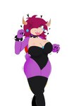 anthro big_breasts bite black_clothing breasts clothing crown female footwear hair headgear hearts_around_head horn red_hair simple_background socks solo super_crown tongue tongue_bite tongue_out white_background laranxart bowsette_meme mario_bros mythology nintendo bowser cinnamon_(talkanddraw) fan_character dragon koopa mythological_creature mythological_scalie scalie absurd_res hi_res meme