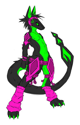 3_toes anthro armor black_body black_fur black_sclera black_tail claws clothing diamond_(marking) ear_tuft feet footwear fur fur_markings green_body green_claws green_fur green_pupils hair looking_at_viewer machine male markings multicolored_body pecs pink_armor pink_clothing pink_footwear pink_sclera pink_socks pose pupils simple_background socks solo spiky_hair spread_legs spreading straps tail toes tuft two_tone_body white_background firealone gaura_(firealone) protogen digital_drawing_(artwork) digital_media_(artwork) hi_res signature