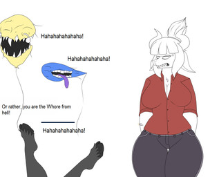 angry anthro armwear balloon balloon_with_face bottomwear breasts butt clothing cross-popping_vein demonic dialogue dress female female/female fishnet_clothing group hair horn iconography inflatable laugh nipples pants pasties shirt tape teeth text thigh_gap topwear wide_hips photolol.03 helltaker drascua_(photolol.03) goat_lucifer_(helltaker) nightmirrers_(photolol.03) animate_inanimate bovid bovine caprine demon goat hybrid living_balloon living_inflatable mammal monster english_text hi_res