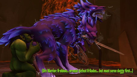 3_heads anal balls bestiality bodily_fluids breath butt duo erection feral fur genital_fluids genitals green_body green_skin growling hair knot knotted_penis larger_feral larger_male looking_pleasured male male/male male_feral male_humanoid melee_weapon moan multi_head muscular muscular_male nude open_mouth oral panting penis pointy_ears rimming sex shield size_difference smaller_humanoid smaller_male sword tail text tongue underworld weapon trashy_sfm blizzard_entertainment epic_games european_mythology fortnite greek_mythology mythology warcraft canid canid_demon canine cerberus demon hellhound humanoid mammal mythological_canine mythological_creature orc 16:9 3d_(artwork) 4k absurd_res digital_media_(artwork) english_text hi_res source_filmmaker_(artwork) widescreen