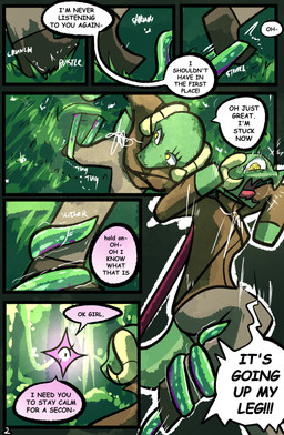 anthro clothed clothing dialogue duo female horn speech_bubble tail tentacles text brradett lernie_(brradett) love_goddess_(brradett) scalie absurd_res colored comic digital_media_(artwork) english_text hi_res