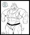 abs anthro biceps blue_body clothing dialogue male muscular muscular_anthro muscular_male pecs shirt solo tank_top teeth text topwear deadanthro donkey_kong_(series) nintendo krusha crocodile crocodilian lizard reptile scalie english_text monochrome