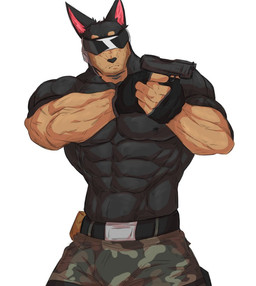 abs aiming aiming_gun aiming_weapon anthro army army_clothing army_outfit barazoku belt biceps big_muscles big_pecs black_belt black_body black_clothing black_fingerless_gloves black_fur black_gloves black_handwear bodily_fluids bottomwear camo camo_bottomwear camo_clothing camo_pants camo_print clothed clothing electronics facial_hair fingerless_gloves fur genital_fluids gloves green_bottomwear green_clothing green_pants gun gun_holster handgun handwear headgear headphones headset headset_microphone heart_symbol holding_gun holding_handgun holding_object holding_pistol holding_ranged_weapon holding_weapon looking_at_viewer male manly military military_clothing military_pants military_uniform muscular muscular_anthro muscular_male orange_body orange_fur pants pattern_bottomwear pattern_clothing pattern_pants pecs pistol pistol_holster ranged_weapon showing_off_muscles simple_background soldier solo standing stubble text thick_arms topless topless_anthro topless_male tough_guy uniform visor warrior weapon weapon_holster white_background reachea alfonz_(reachea) canid canine canis dobermann domestic_dog mammal pinscher