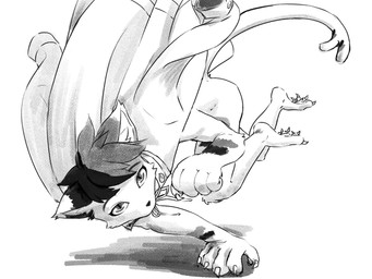 anthro claws clothing finger_claws forked_tail glistening glistening_eyes hair looking_at_viewer male pupils short_hair slit_pupils solo tail toe_claws unsigned unusual_anatomy unusual_tail papayafurry species_request 4:3 hi_res monochrome