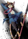 anthro beads breasts cleavage clothed clothing cosplay female martial_arts_uniform prayer_beads robe shinguards solo sportswear staff tail cloudiel black_myth:_wukong journey_to_the_west helia_peppercats sun_wukong domestic_cat felid feline felis mammal hi_res