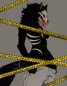 anthro blood bodily_fluids bone female skull solo text lexokami skulldog_(species) english_text hi_res