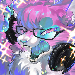 ambiguous_gender anthro blue_body blue_fur blue_pawpads blue_tongue electronics eyewear fur glasses headphones heart_(marking) inner_ear_fluff looking_at_viewer markings multicolored_body multicolored_fur one_eye_closed pawpads pink_body pink_eyes pink_fur pink_inner_ear_fluff sharp_teeth solo sparklefur sparkly teeth tongue tongue_out tuft wink skebinu august_(meowmcmeow) domestic_cat felid feline felis mammal 1:1 digital_media_(artwork) hi_res icon male_(lore)