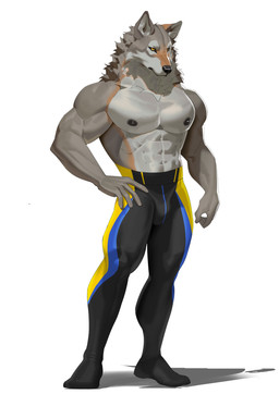 anthro brown_body brown_fur bulge clothed clothing fur grey_body grey_fur leggings legwear male multicolored_body multicolored_clothing multicolored_fur multicolored_leggings multicolored_legwear muscular muscular_anthro muscular_male nipples solo topless topless_anthro topless_male two_tone_body two_tone_fur yellow_sclera cxcxxcxxxx canid canine canis mammal wolf 2026 absurd_res hi_res