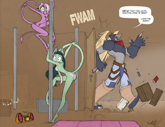 anthro beak black_body black_fur blind breasts butt claws clothed clothing dancing dialogue disability feathered_wings feathers female fur green_body green_eyes green_fur green_hair grey_body grey_fur group hair heart_symbol long_hair long_legs long_tail male markings nipples nude pole pole_dancing purple_body purple_eyes purple_hair purple_skin short_hair skinny slim spade_tail stripper_pole tail text white_body white_fur wings david_lillie third-party_edit dreamkeepers mythology igrath_winters lilith_calah namah_calah avian domestic_cat felid feline felis gryphon mammal mythological_avian mythological_creature unknown_species absurd_res english_text hi_res nude_edit sibling_(lore) sister_(lore) sisters_(lore)