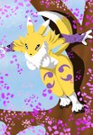 blue_eyes breasts clothing day featureless_breasts feet female fluffy fur looking_at_viewer paws purple_clothing solo toes white_body white_fur yellow_body yellow_fur night_shifter bandai_namco digimon canid canine digimon_(species) fox humanoid mammal renamon digital_drawing_(artwork) digital_media_(artwork)