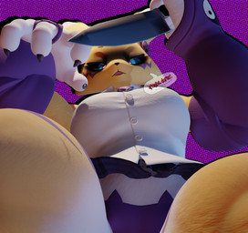 anthro big_breasts bottomwear breasts claws clothed clothing crouching dialogue female fur knife looking_at_viewer looking_down low-angle_view school_uniform skirt solo spread_legs spreading talking_to_viewer text thick_thighs threatening uniform white_body white_fur yandere yellow_body anaroth dogzeela_(modeler) bandai_namco digimon canid digimon_(species) mammal renamon 3d_(artwork) digital_media_(artwork) hi_res