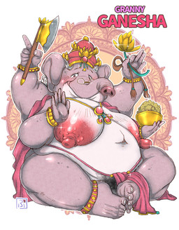 anthro axe big_breasts big_butt black_pubes blush bottomwear bottomwear_aside breasts butt clothing clothing_aside eastern_clothing elderly elderly_female excited eyewear feet female flower glasses hair indian_clothing kemono loincloth loincloth_aside looking_at_viewer lotus_(flower) mature_female montgomery_glands motion_lines multi_arm multi_limb nipples overweight overweight_anthro overweight_female plant proboscis_(anatomy) pubes religion sagging_breasts sitting smile soles solo sound_effects text white_hair wrinkles hebokun asian_mythology hindu_mythology hinduism mythology ganesha deity elephant elephantid mammal proboscidean comic japanese_text translated grandmother_(lore) grandparent_(lore)