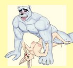 abdominal_bulge ahegao anthro bangs big_breasts black_eyes black_nipples black_nose blush bodily_fluids breasts cheek_tuft chest_tuft clenched_teeth duo eyebrows facial_tuft female female_on_bottom from_front_position fur interspecies looking_pleasured lying male male/female male_on_top missionary_position muscular muscular_male nipples on_back on_bottom on_top penetration saliva sex simple_background size_difference tail tan_body tan_fur teeth tongue tongue_out tuft vaginal vaginal_penetration white_body white_fur cupcake2007 aggretsuko sanrio fenneko shirota_(aggretsuko) bear canid canine fennec_fox fox mammal polar_bear true_fox ursine hi_res