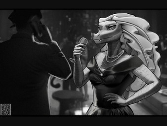 5_fingers anthro breasts cellphone claws clothed clothing container cup detailed_background drinking_glass duo electronics female fingers formal_wear fully_clothed gem glass glass_container glass_cup hand_on_hip holding_glass holding_object jewelry necklace non-mammal_breasts pearl_(gem) pearl_necklace phone pseudo_hair pupils qr_code slit_pupils wine_glass red_rooster alligator alligatorid crocodilian reptile scalie greyscale hi_res letterbox monochrome
