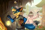 anthro duo grappling_hook horn lamp lantern male azshara_kletete disney gravity_falls mythology canid canine equid equine fox lagomorph leporid mammal mythological_creature mythological_equine rabbit unicorn