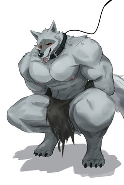 abs anthro arm_wrapping arm_wraps arms_tied barazoku bdsm biceps black_sclera blush bondage bottomwear bound bulge cheek_tuft claws clothed clothing collar crouching digitigrade facial_markings facial_tuft fangs fur fuzzy grey_body grey_fur hands_behind_back head_markings head_tuft leash leashed_collar loincloth looking_at_viewer male markings mask_(marking) mostly_nude muscular muscular_anthro muscular_male narrowed_eyes navel nipples open_mouth open_smile pecs red_eyes restraints simple_background smile solo tail teeth thick_thighs tongue tongue_out topless torn_clothing tuft white_background wrapped_arms wraps neko_dakarane dreamworks puss_in_boots_(franchise) death_(puss_in_boots) canid canine canis mammal wolf hi_res