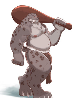 4_toes 5_fingers anthro areola barazoku belly biceps big_muscles biped black_nose bottomwear brown_bottomwear brown_clothing brown_loincloth bulge claws clothed clothed_anthro clothed_male clothing club_(weapon) countershade_arms countershade_face countershade_fur countershade_hands countershade_torso countershading deltoids digitigrade eyebrows facial_scar fangs feet finger_claws fingerpads fingers fist fur grey_body grey_fur holding_club holding_melee_weapon holding_object holding_weapon humanoid_hands loincloth loincloth_only looking_aside looking_back male male_anthro manly markings melee_weapon monotone_background mouth_closed multicolored_body multicolored_fur musclegut muscular muscular_anthro muscular_male navel nipples overweight overweight_anthro overweight_male pawpads pecs pink_areola pink_nipples pink_pawpads sabertooth_(anatomy) scar side_view simple_background solo spots spotted_body spotted_fur standing tail teeth three-quarter_view toe_claws toes topless topless_anthro topless_male triceps walking weapon weapon_on_shoulder white_background white_body white_claws white_countershading white_finger_claws white_fur white_inner_ear white_toe_claws dullaram felid mammal pantherine prehistoric_species saber-toothed_tiger smilodon snow_leopard digital_media_(artwork) full-length_portrait hi_res portrait shaded