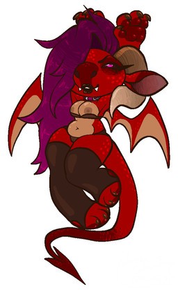 4_fingers anthro areola arms_above_head belly black_sclera breasts clothing collar female fingers footwear hair horn legwear long_hair looking_at_viewer navel nipples panties purple_eyes purple_hair raised_arms red_body slightly_chubby slightly_chubby_anthro slightly_chubby_female socks solo spade_tail stirrup_socks tail tan_areola tan_body tan_nipples thigh_highs thin_tail underwear wearing_collar wings nuregator sayobin_(nuregator) hybrid kobold scalie tiefling digital_drawing_(artwork) digital_media_(artwork) english_description