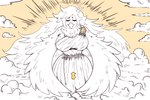 3:2 anthro avian big_breasts bird breasts clothing clover_(undertale_yellow) divine duo female hair holy huge_breasts human long_hair male mammal martlet_(undertale_yellow) signirsol soul toga undertale_(series) undertale_yellow wide_hips